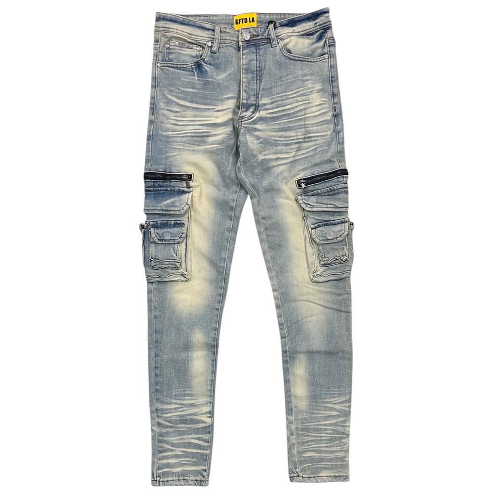 GFTD LA Los Angeles Men's Skinny Fit Jeans Magic Cargo Stretch Stonewash Denim